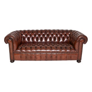 Antique Deep Buttoned Leather Chesterfield Sofa, 1950 For Sale