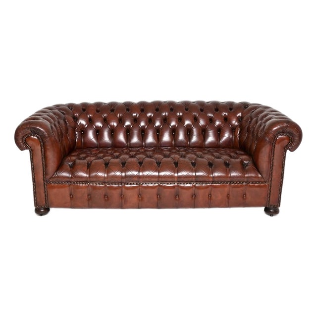 Antique Deep Buttoned Leather Chesterfield Sofa, 1950 For Sale