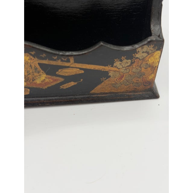 Victorian Japanese Export Black. Lacquer Chinoiserie Wall Pocket Letter Holder For Sale - Image 4 of 9