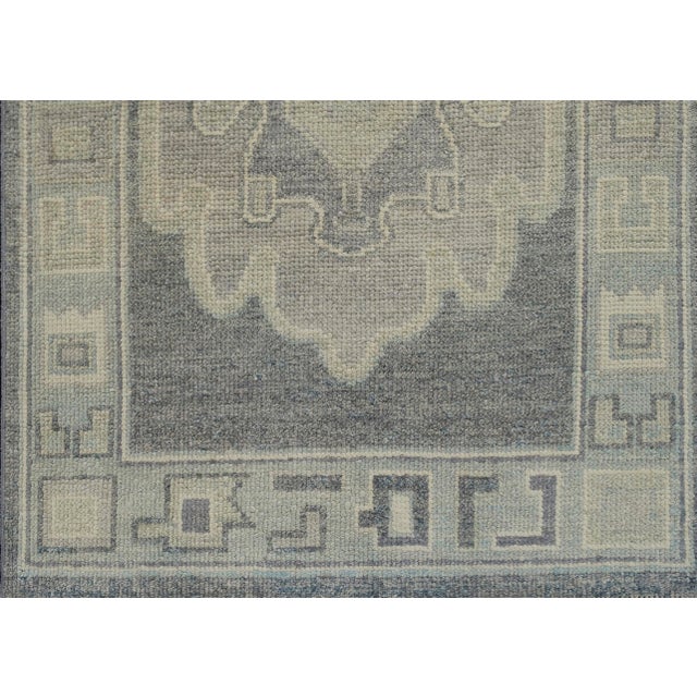 Textile Turkish Oushak Rug Gray & Light Blue Handwoven Wool Rug 2'9" X 6'8" For Sale - Image 7 of 10