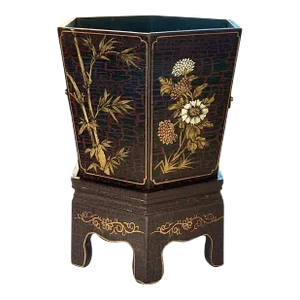 Vintage Ebonized Chinoiserie Jardiniere/Planter and Base