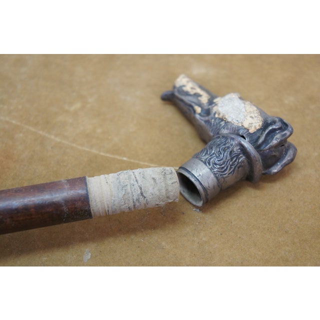 Antique Silverplate Greyhound Dog Head Black Umbrella Oak Walking Stick Cane 38" For Sale - Image 18 of 18