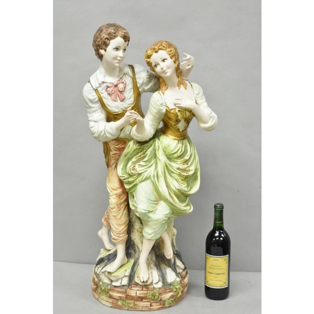 Vintage 1964 Azzolin Brothers Inporters Ceramic Victorian Renaissance Boy & Girl Large Figurine Courting Scene Statue...