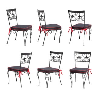 Hollywood Regency Wrought Iron Fleur De Lis Dining Chairs 1960s - a Set of 6 For Sale