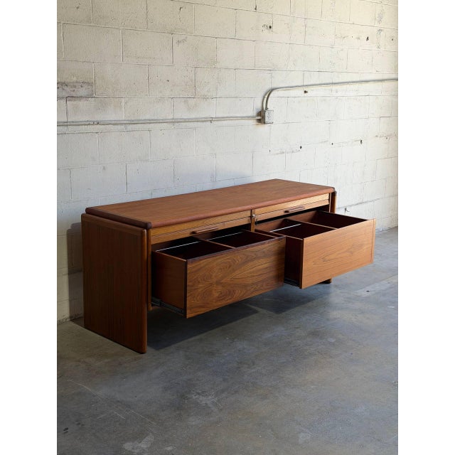 Wood Dyrlund Teak Credenza Storage Buffet Sideboard Filing Cabinet Tambour Doors Denmark 1970s For Sale - Image 7 of 13