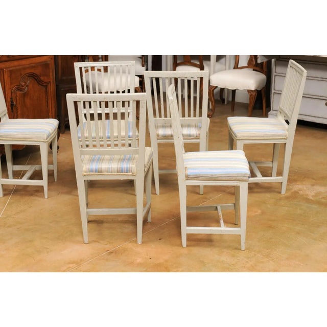 Swedish Gustavian Style 1850s Painted Wood Side Chairs with Carved Rosettes - Set of 6 For Sale - Image 9 of 13