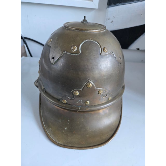 Victorian 19th C Continental Brass Firemans's Hat For Sale - Image 3 of 8
