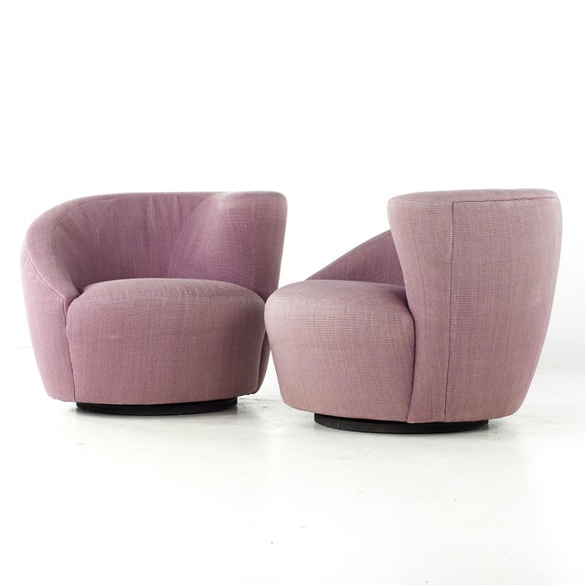 Mid-Century Modern Vladimir Kagan Style Mid Century Nautilus Purple Swivel Lounge Chairs - Pair For Sale - Image 3 of 12