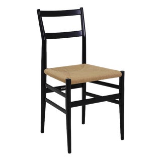Black Lacquered Chair with Woven Rope Seat by Gio Ponti for Cassina, Italy, 1950s For Sale