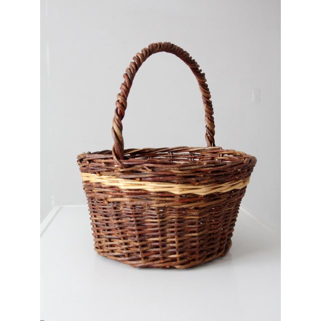 Vintage Wicker Gathering Basket For Sale - Image 9 of 13