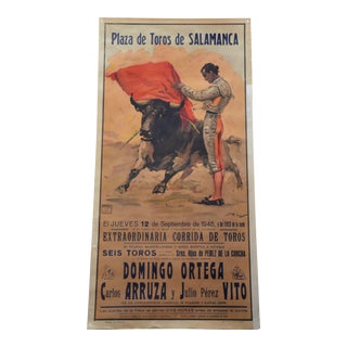 Vintage 1946 Spanish Bullfighting Poster For Sale