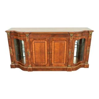 Henredon Grand Provenance Italian Neoclassical Walnut and Burl Wood Lighted Sideboard or Bar Cabinet For Sale