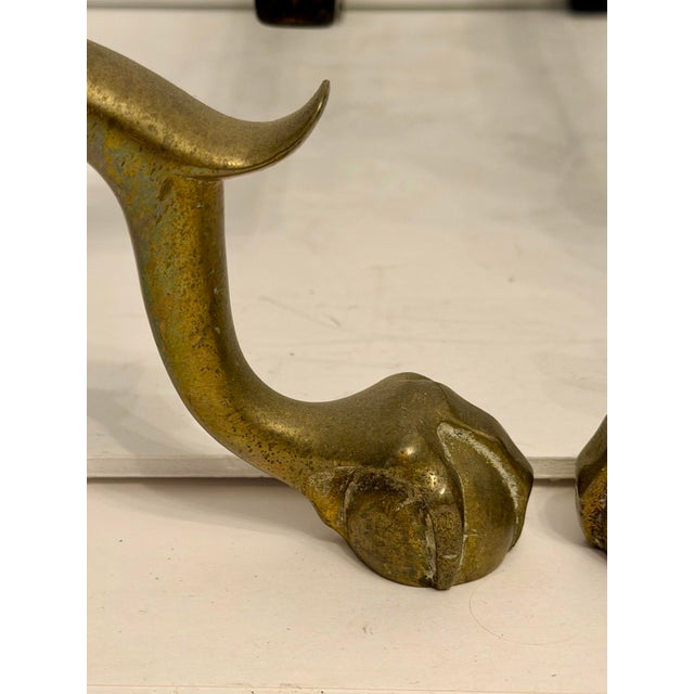 Early 20th Century Pair Federal Beehive Ball Claw Brass Andirons For Sale - Image 5 of 10
