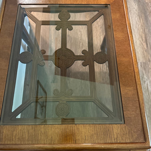 Chinoiserie Vintage Chinoiserie Carved Wood End Table With Glass Inset For Sale - Image 3 of 10