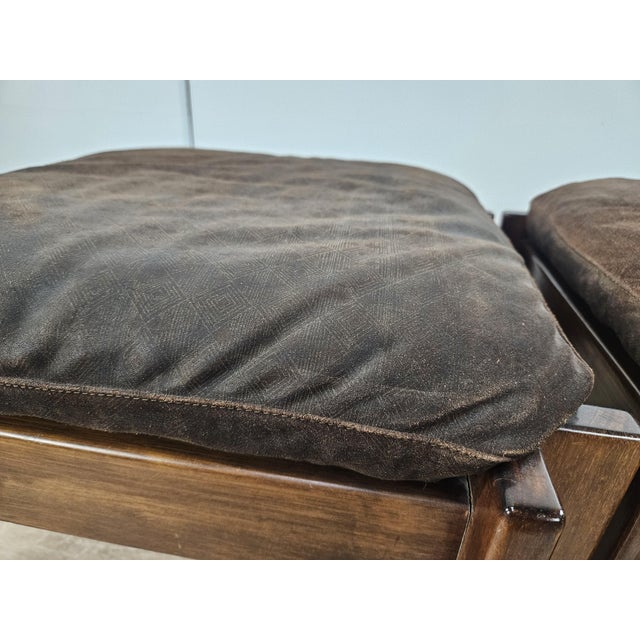 Brown Set of Vintage Walnut Poufs with Padding, 1970 For Sale - Image 8 of 16