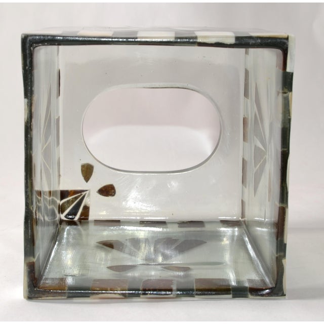 Late 20th Century Coastal Acrylic Mother of Pearl Seascape Tissue Box Cover For Sale - Image 11 of 14