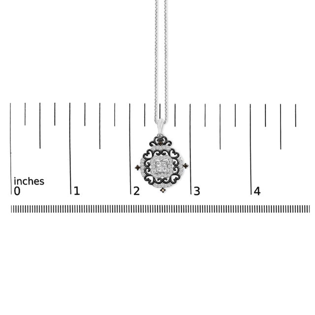 Early 21st Century Black Rhodium Plated Sterling Silver 3/4 Cttw Diamond Ornate Medallion Pendant Necklace For Sale - Image 5 of 5