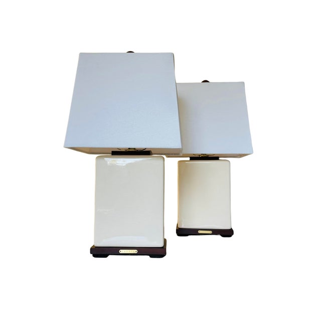 Cream Lauren Ralph Lauren Cream Crackle Glaze Ceramic Table Lamps, Pair For Sale - Image 8 of 12