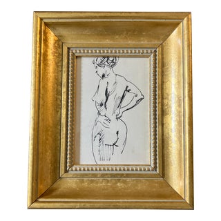 1950’s Original Female Nude Matisse Style Ink Drawing Framed For Sale