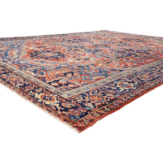 54166 Antique Persian Heriz Rug, 09'08 x 12'10. The Sovereign Flame: An Antique Persian Heriz Masterpiece of Imperial...