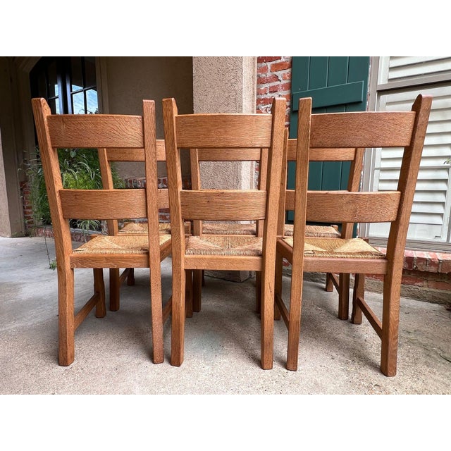 Set 6 Vintage French Ladder Back Dining Chairs Rush Seat Oak Country Farmhouse For Sale - Image 11 of 18