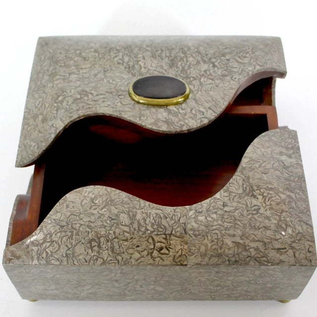 Mid-Century Modern Rosewood Marble-Clad Tabletop Storage Box | Gemstone Detail For Sale - Image 3 of 5