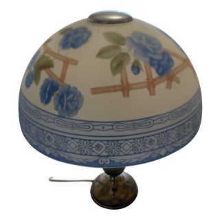 Vintage Table Lamp in Silver and Decorated Opal Glass, 1990 For Sale