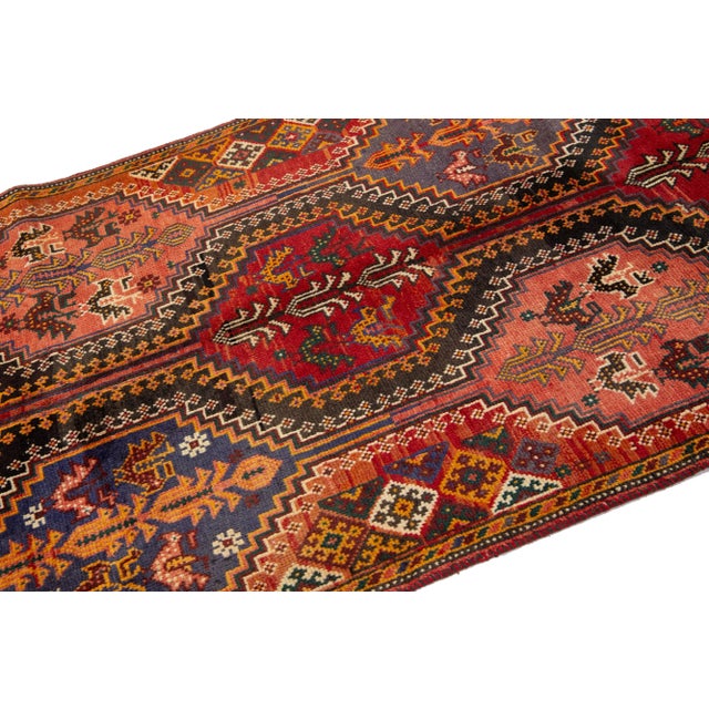 4 X 8 Multicolor Vintage Shiraz Persian Wool Rug With Allover Design For Sale In New York - Image 6 of 10