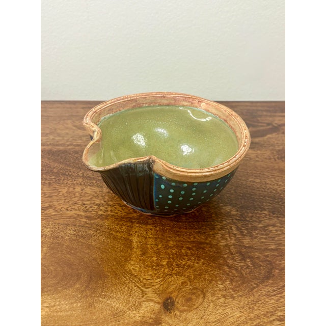 Vintage Studio Pottery Pouring Bowl in Cobalt Blue and Turquoise Glaze For Sale - Image 10 of 10