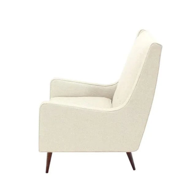 New White Linen Upholstery Mid-Century Modern Lounge Chair For Sale - Image 6 of 8