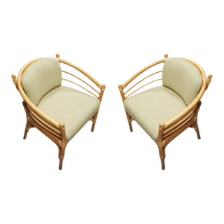 Restored Rattan Barrel Back Dining Chair Armchair W/ Skeleton Arms - Pair For Sale