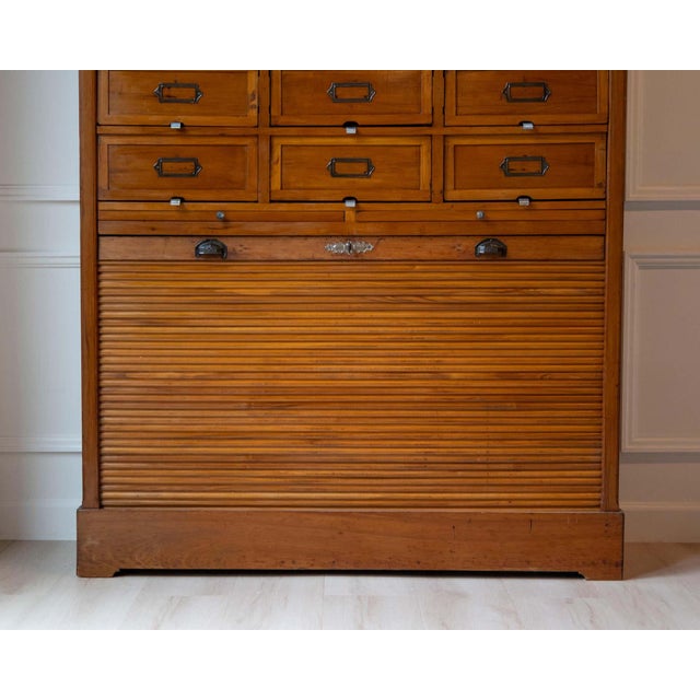 Early 20th Century Italian Wooden Filing Cabinet with Tambour Door For Sale - Image 4 of 18