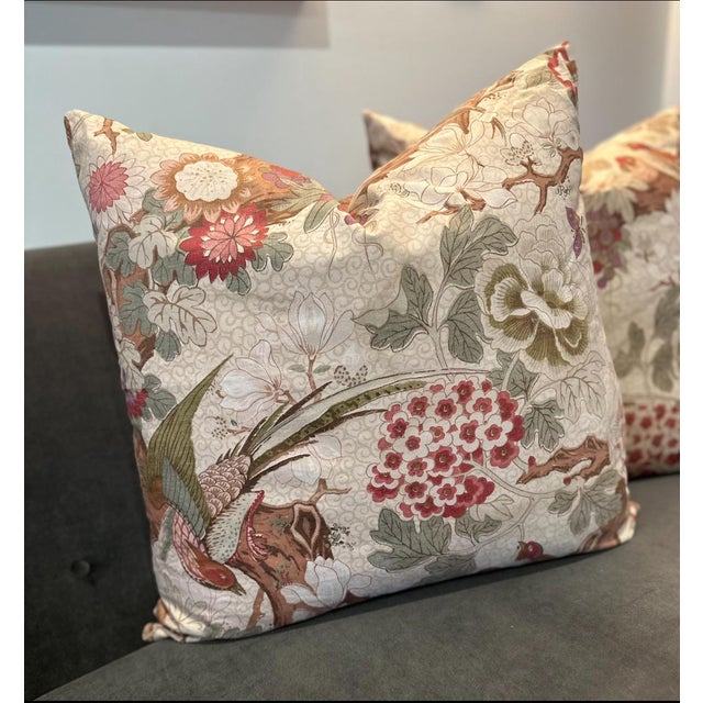 English Maison Du Lab Pair of Antique Chintz Pillows With Bird Motif For Sale - Image 3 of 7
