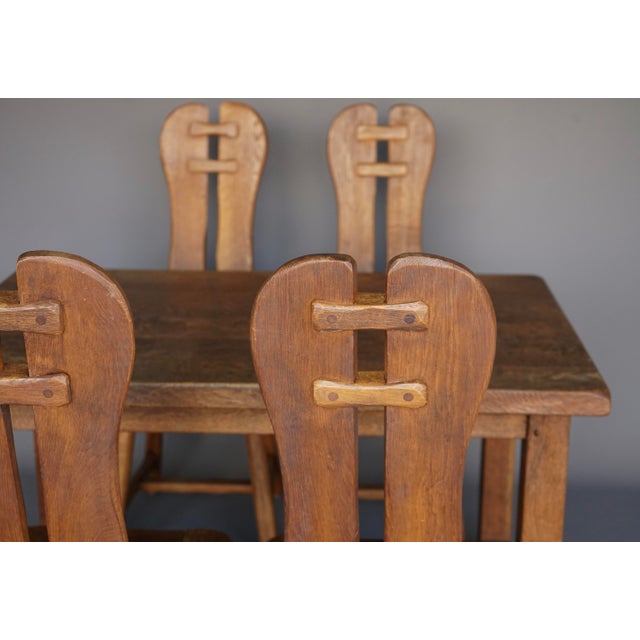 Brutalist Oak Dining Set from De Puydt, 1970s, Set of 5 For Sale - Image 4 of 18