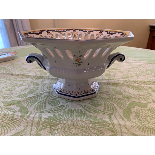 Here we have a stunning French style octagonal faience compote or pedestal bowl. Hand made by the French speaking artisans...