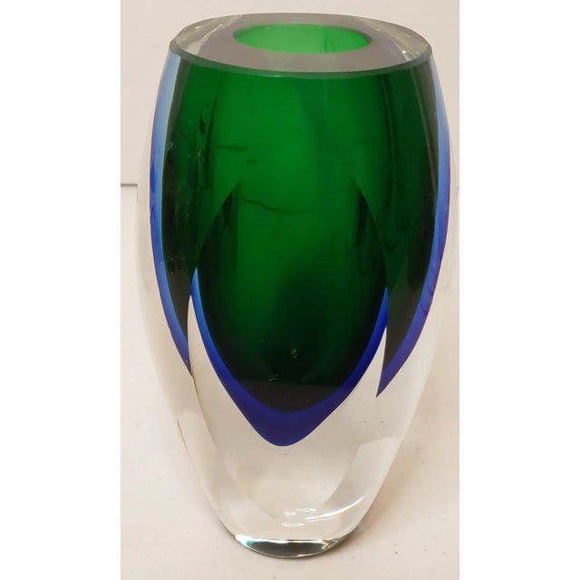 Vintage Kosta Boda Fifth Avenue Heavy Lead Crystal Vase Green Blue