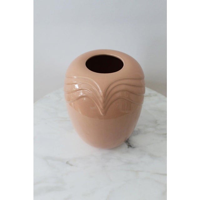 vintage 1980s McCoy Roseville Floraline Pottery 458 Nouveau Art Deco "Bijou" vase in the prettiest modern pink. 1920s...