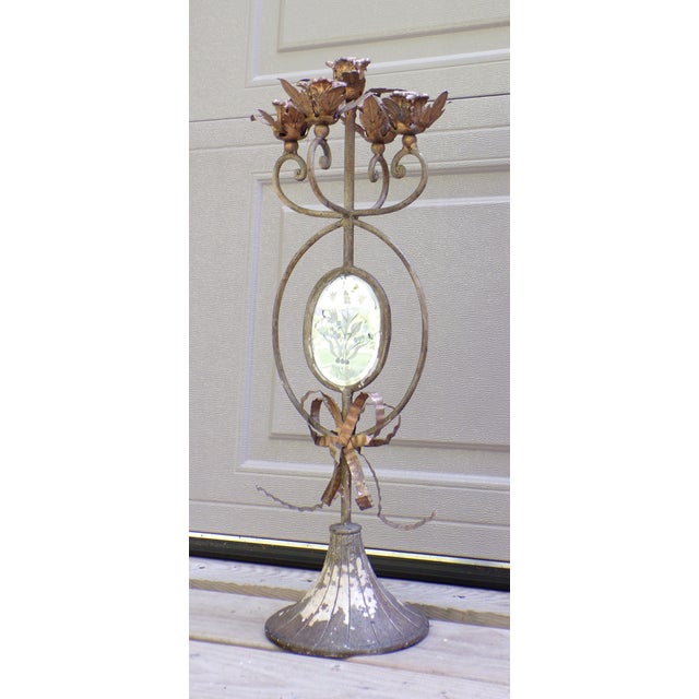 Vintage Art Nouveau French Regency Style Candelabra multi-light candle holder features 5 candle cups with floral motifs,...