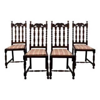Antique 20th Century Barley Twist Oak Dining Chairs, Set of 4 For Sale