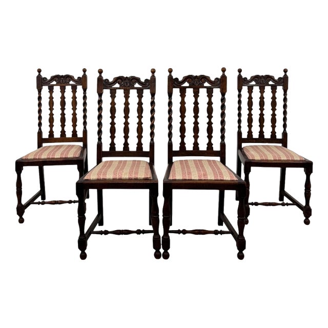 Antique 20th Century Barley Twist Oak Dining Chairs, Set of 4 For Sale