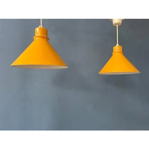Vintage Yellow Metal Hanging Lamps, Set of 2 For Sale - Image 11 of 11