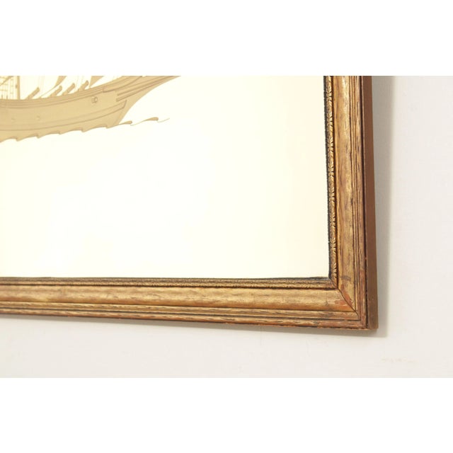 Wood Vintage Gilt Frame Etched Masted Ship Wall Mirror For Sale - Image 7 of 13