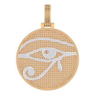 10K Yellow Gold Round Diamond Designer Eye Pendant 2-7/8 Cttw For Sale