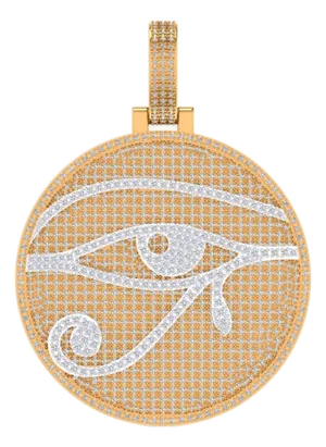 10K Yellow Gold Round Diamond Designer Eye Pendant 2-7/8 Cttw