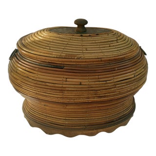 Large Oval Pencil Reed Rustic Sturdy Basket and Lid 19.5" For Sale