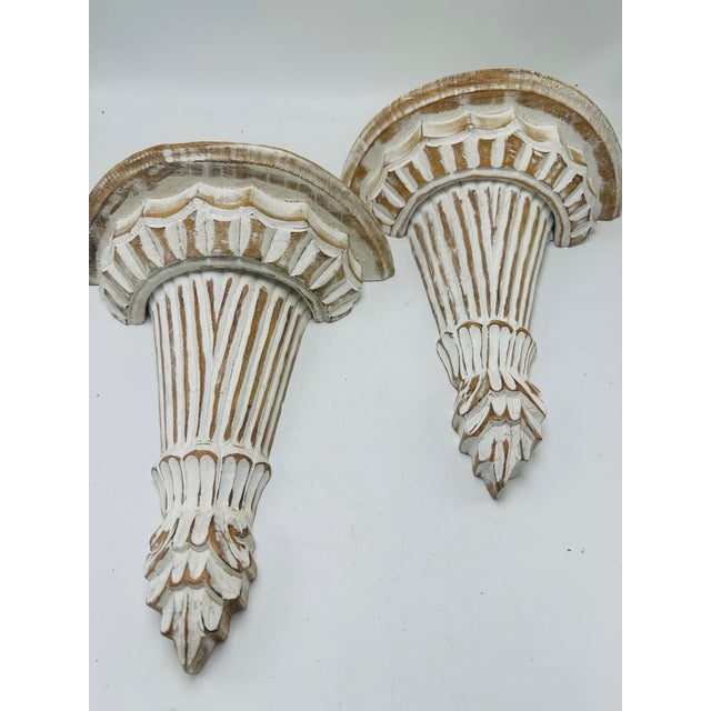 Vintage Whitewashed Wooden Wall Brackets, a Pair For Sale - Image 4 of 7