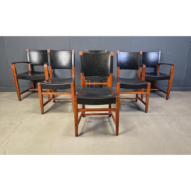 Vintage Spanish Leather and Wood Dining Chairs, 1970s, Set of 6 For Sale - Image 13 of 16