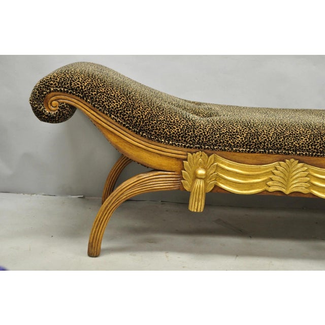 Vintage Italian Hollywood Regency Style Leopard Print Upholstered Window Bench For Sale - Image 4 of 11