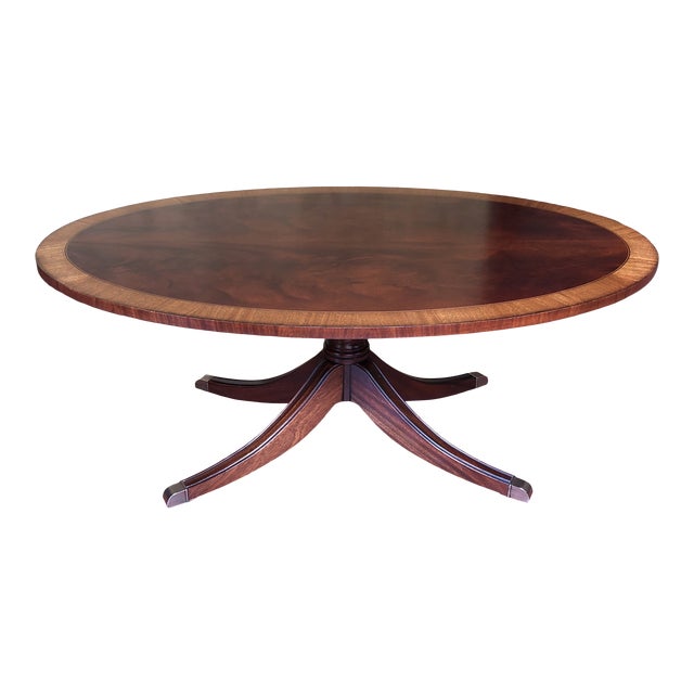 Ethan Allen Thornton Elliptical Oval Inlaid Mahogany Coffee Table