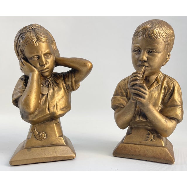 1950s Chalkware Boy Girl Bookends Figurines For Sale - Image 4 of 9